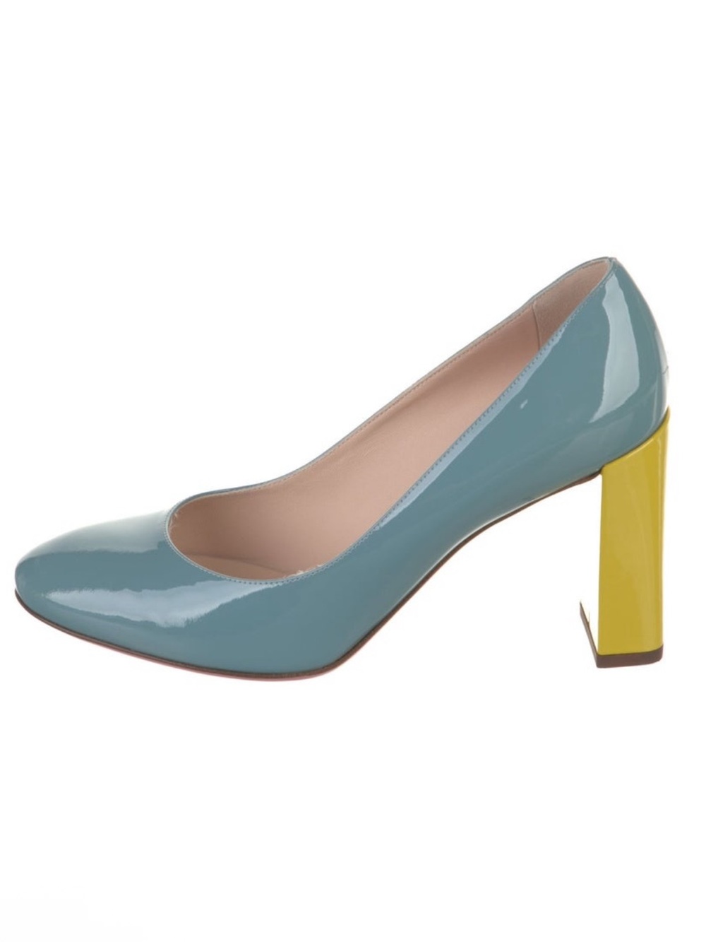Fendi Glossy Teal Patent Pump with Yellow Block Heel